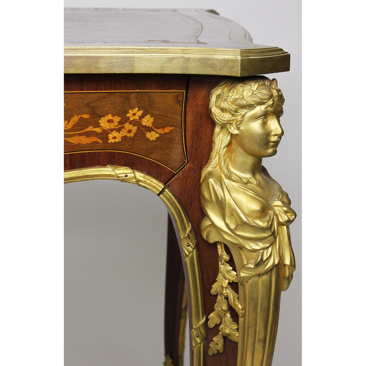Early 20th Century 19th-20th Century Louis XV Style Marquetry & Ormolu Game Table Linke Attributed