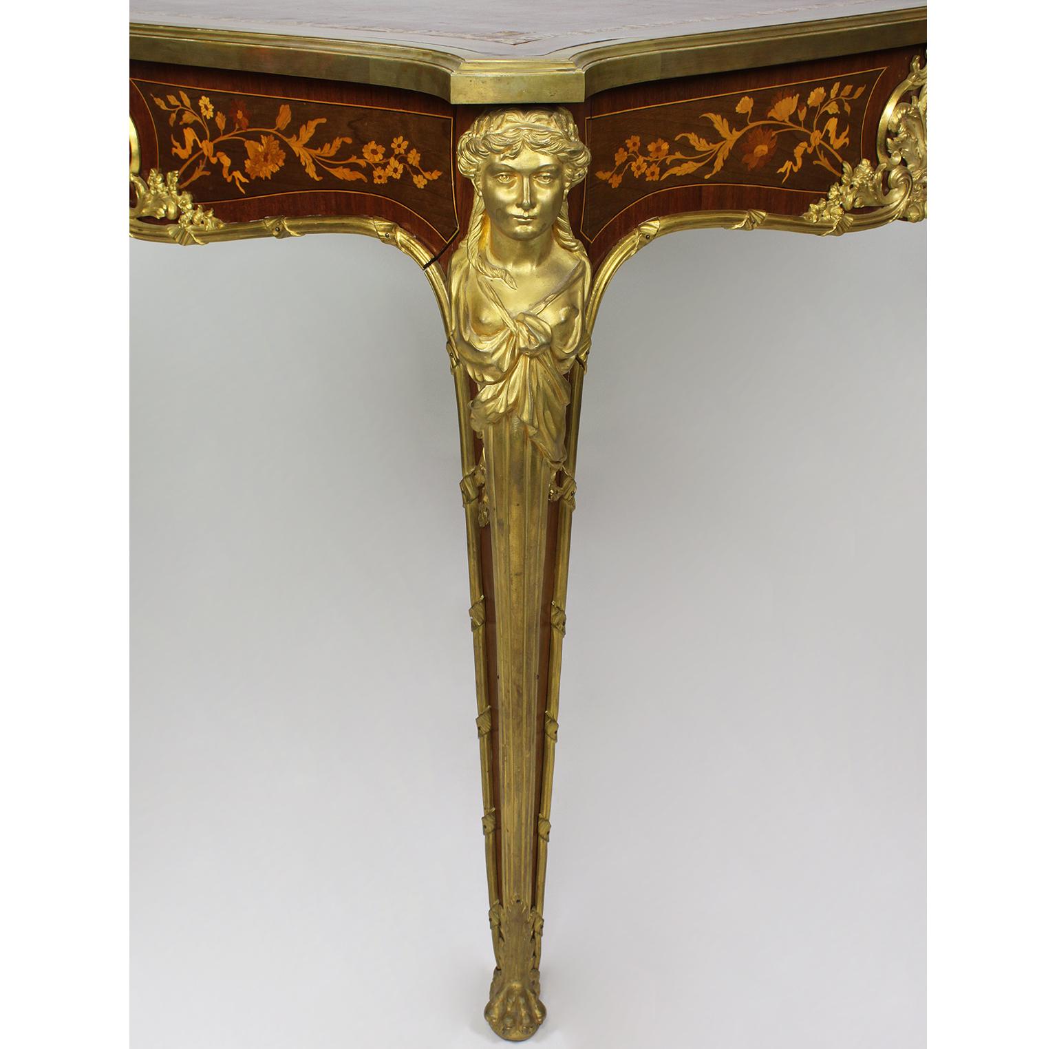 Leather 19th-20th Century Louis XV Style Marquetry & Ormolu Game Table Linke Attributed