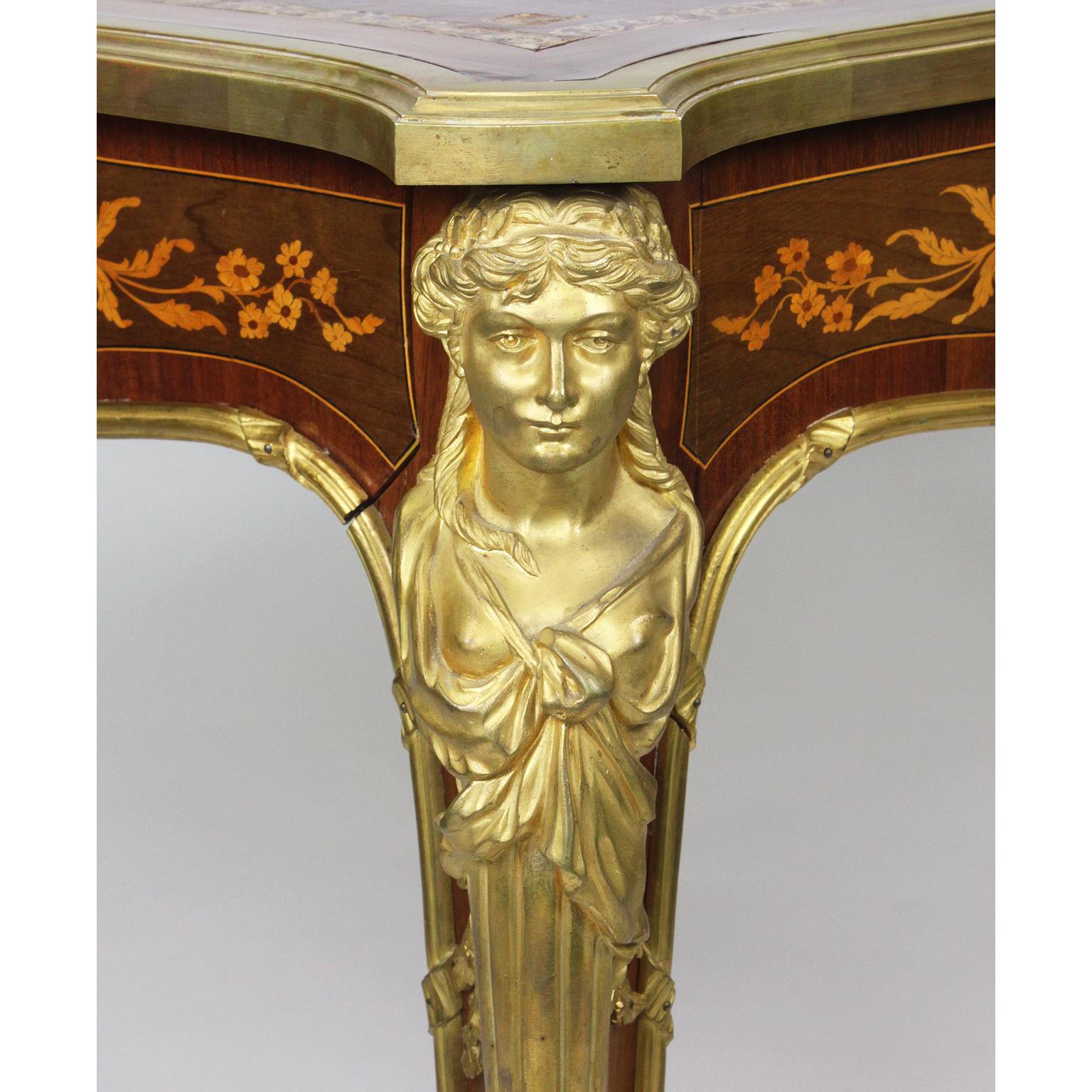 19th-20th Century Louis XV Style Marquetry & Ormolu Game Table Linke Attributed 1