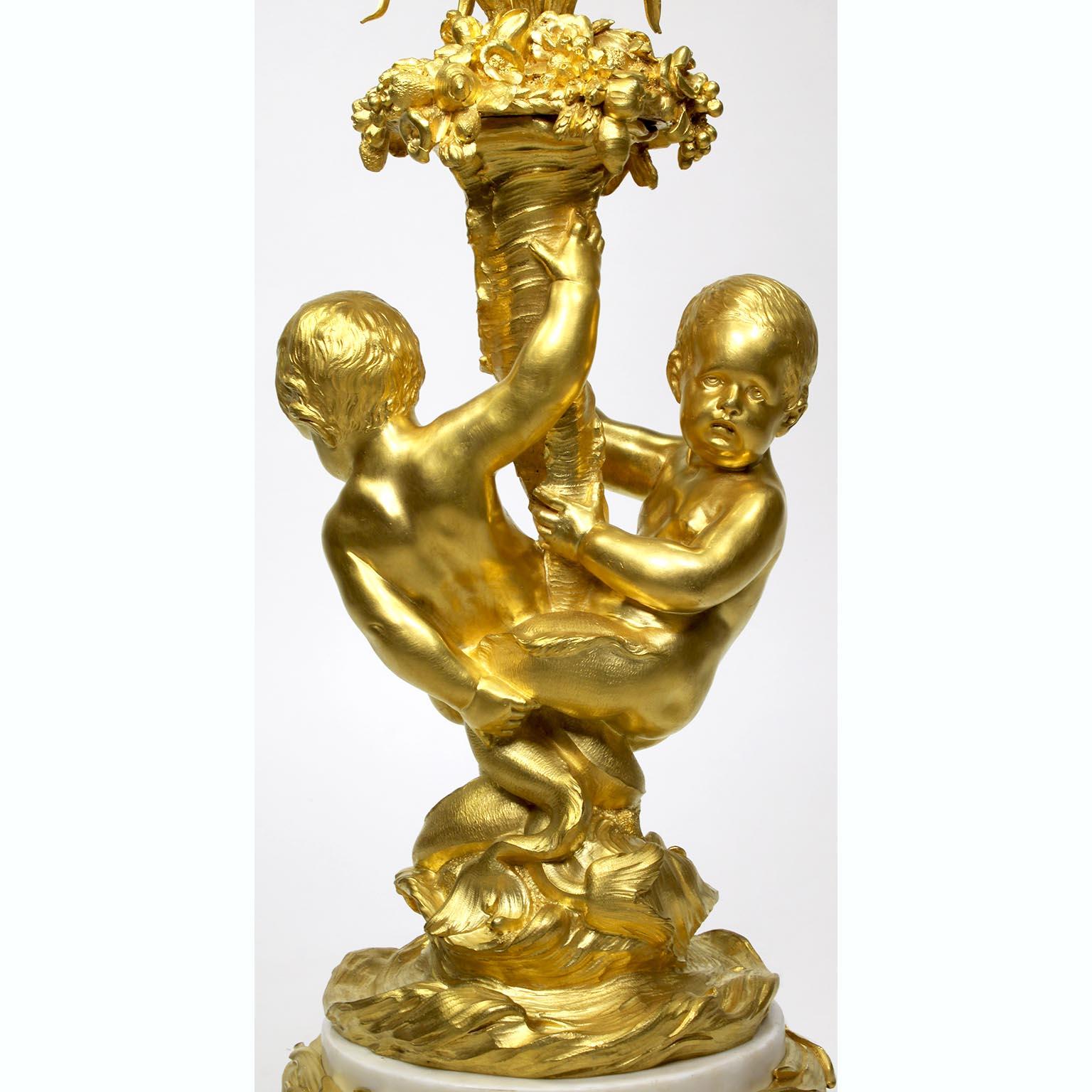 Early 20th Century French 19th-20th Century Louis XV Style Ormolu & White Marble Mermaid Candelabra For Sale