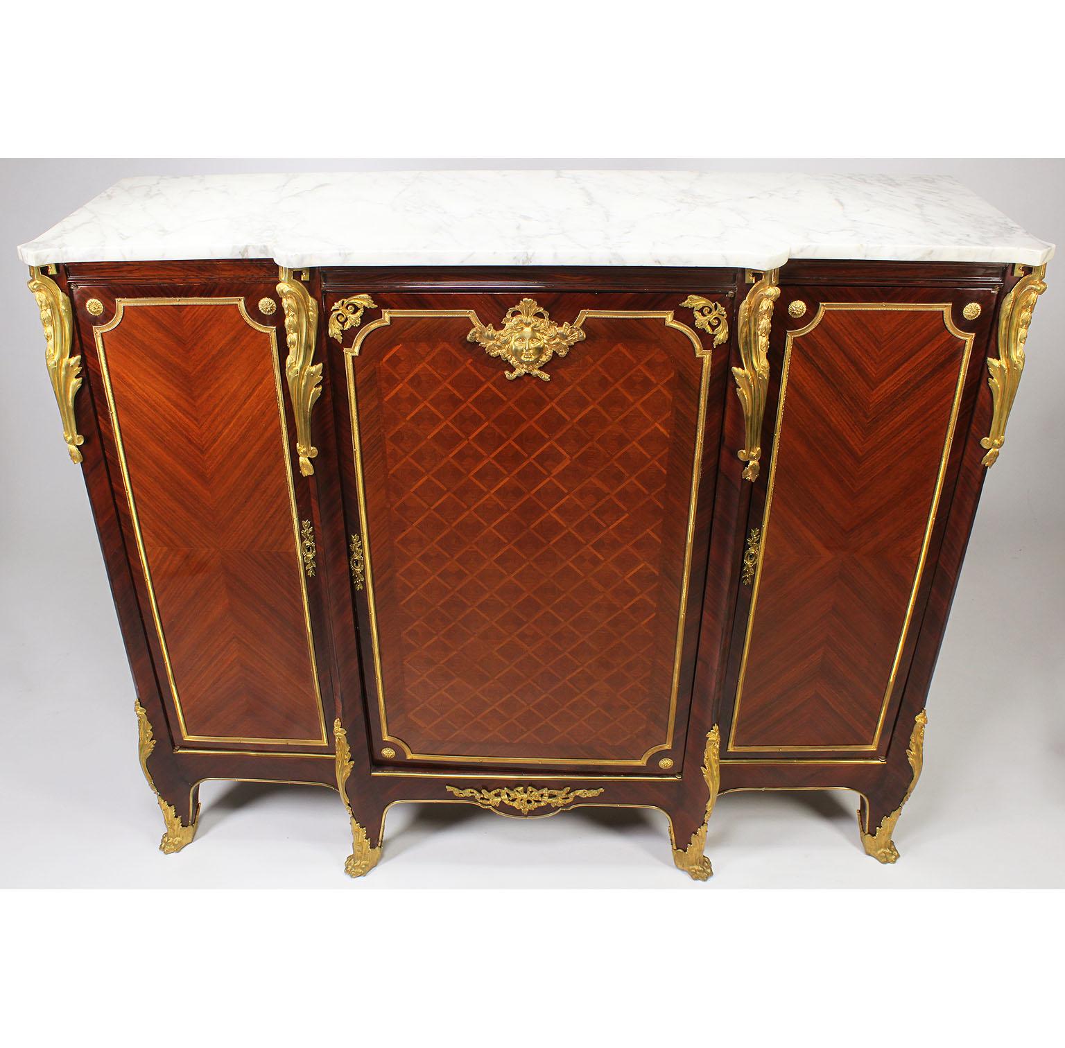 Mahogany French 19th-20th Century Louis XV Style Tulipwood & Gilt-Bronze Mounted Cabinet For Sale