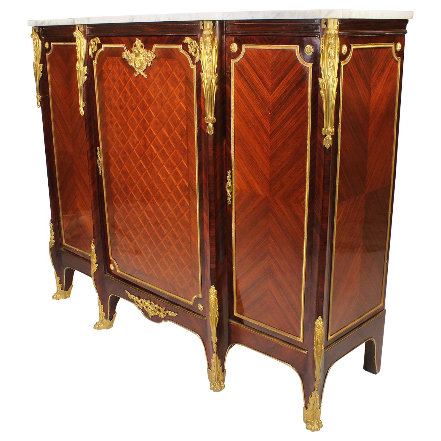 French 19th-20th Century Louis XV Style Tulipwood & Gilt-Bronze Mounted Cabinet