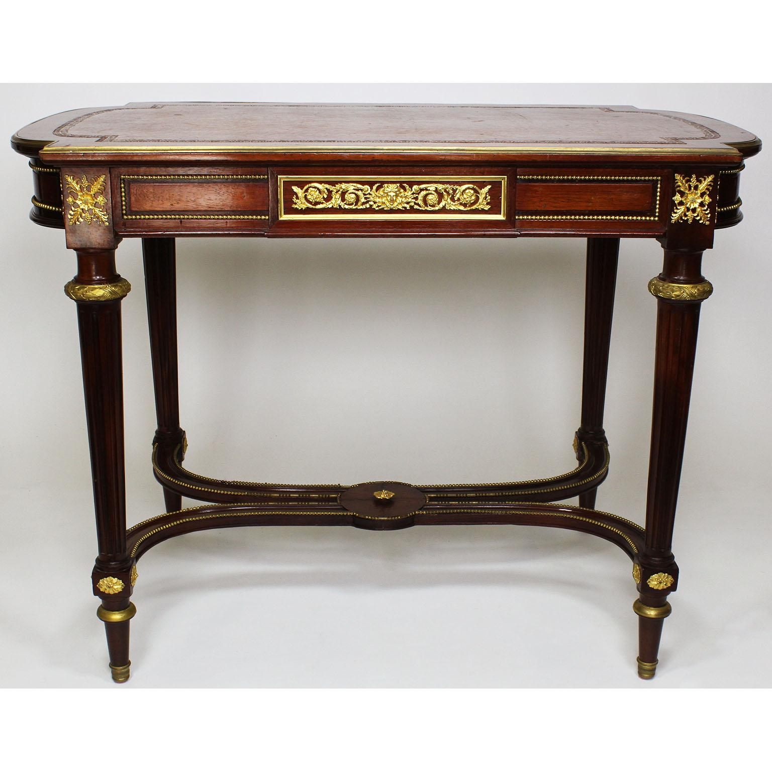 French 19th-20th Century Louis XVI, Mahogany & Gilt-Bronze Mounted Centre Table In Fair Condition For Sale In Los Angeles, CA