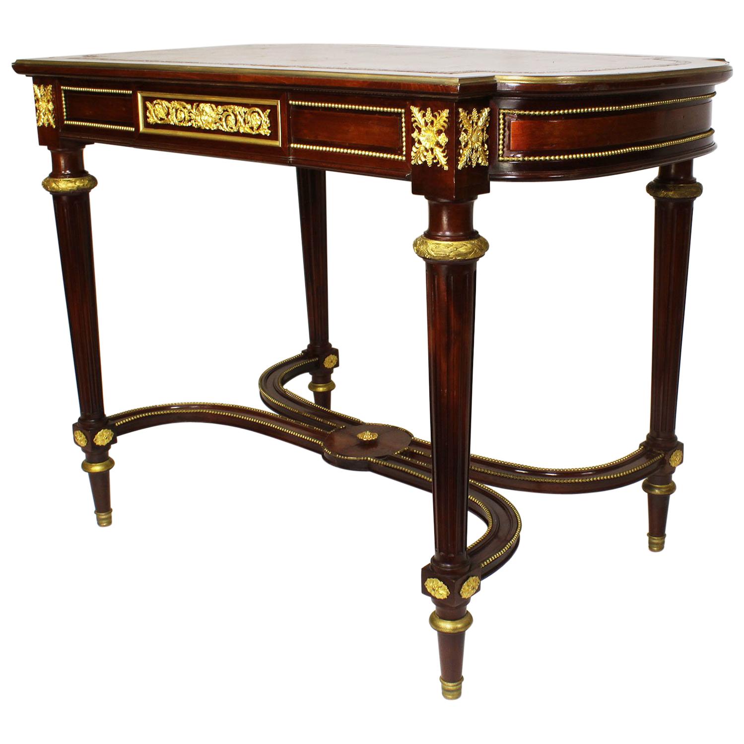 French 19th-20th Century Louis XVI, Mahogany & Gilt-Bronze Mounted Centre Table For Sale