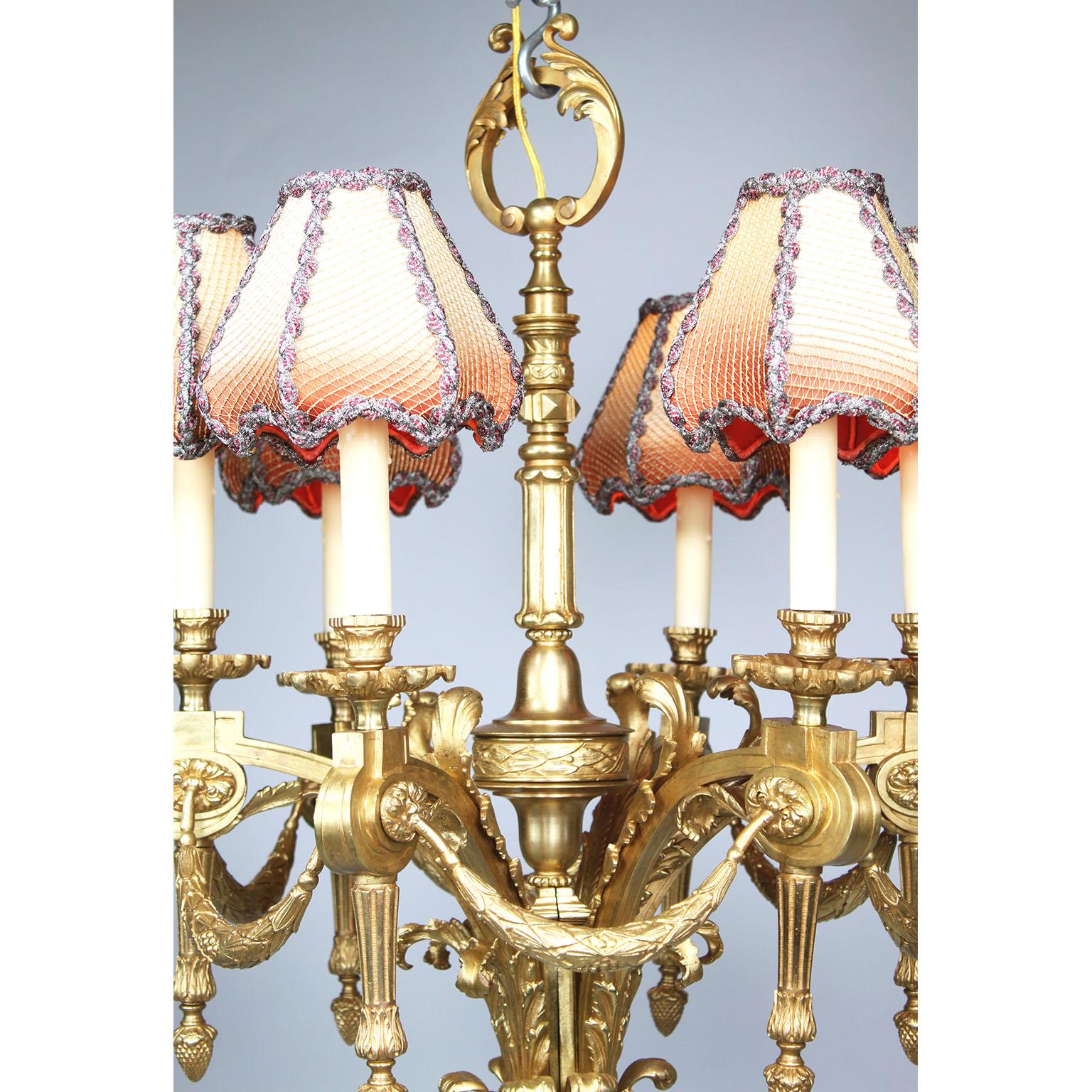 French 19th-20th Century Louis XVI Style Gilt Bronze Six-Light Chandelier For Sale 1