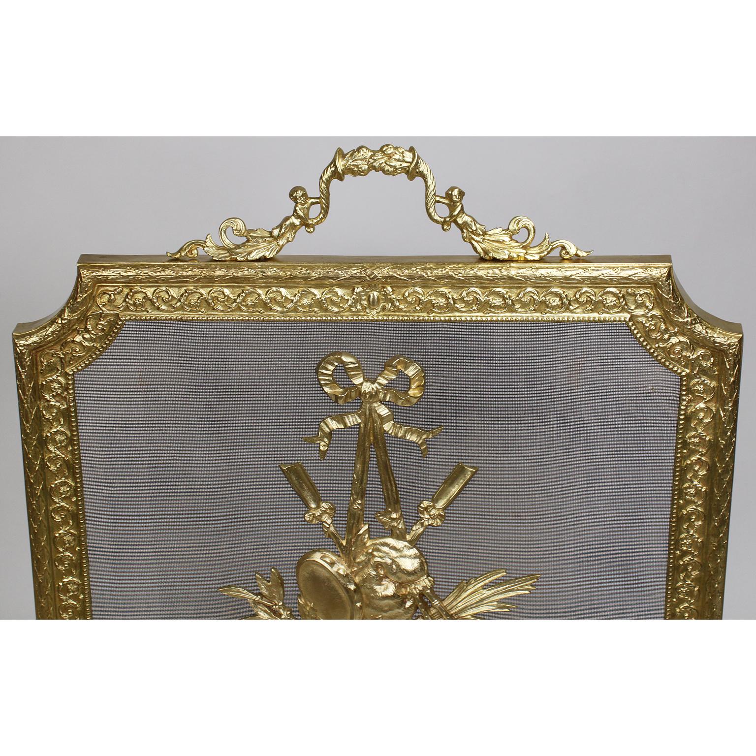 French 19th-20th Century Louis XVI Style Gilt Metal Fireplace Screen, Palmabroz In Good Condition In Los Angeles, CA