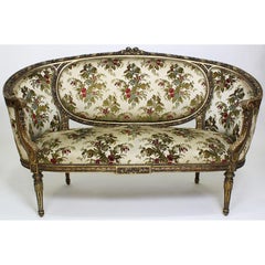 French 19th-20th Century Louis XVI Style Giltwood Carved 3-Piece Salon Suite