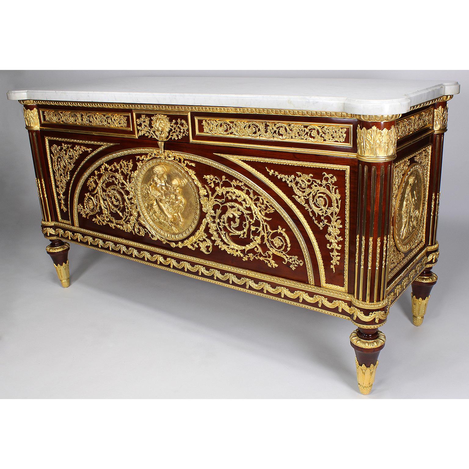 Impressive French Louis XVI Style Mahogany Gilt Bronze Mounted Server Commode In Good Condition For Sale In Los Angeles, CA
