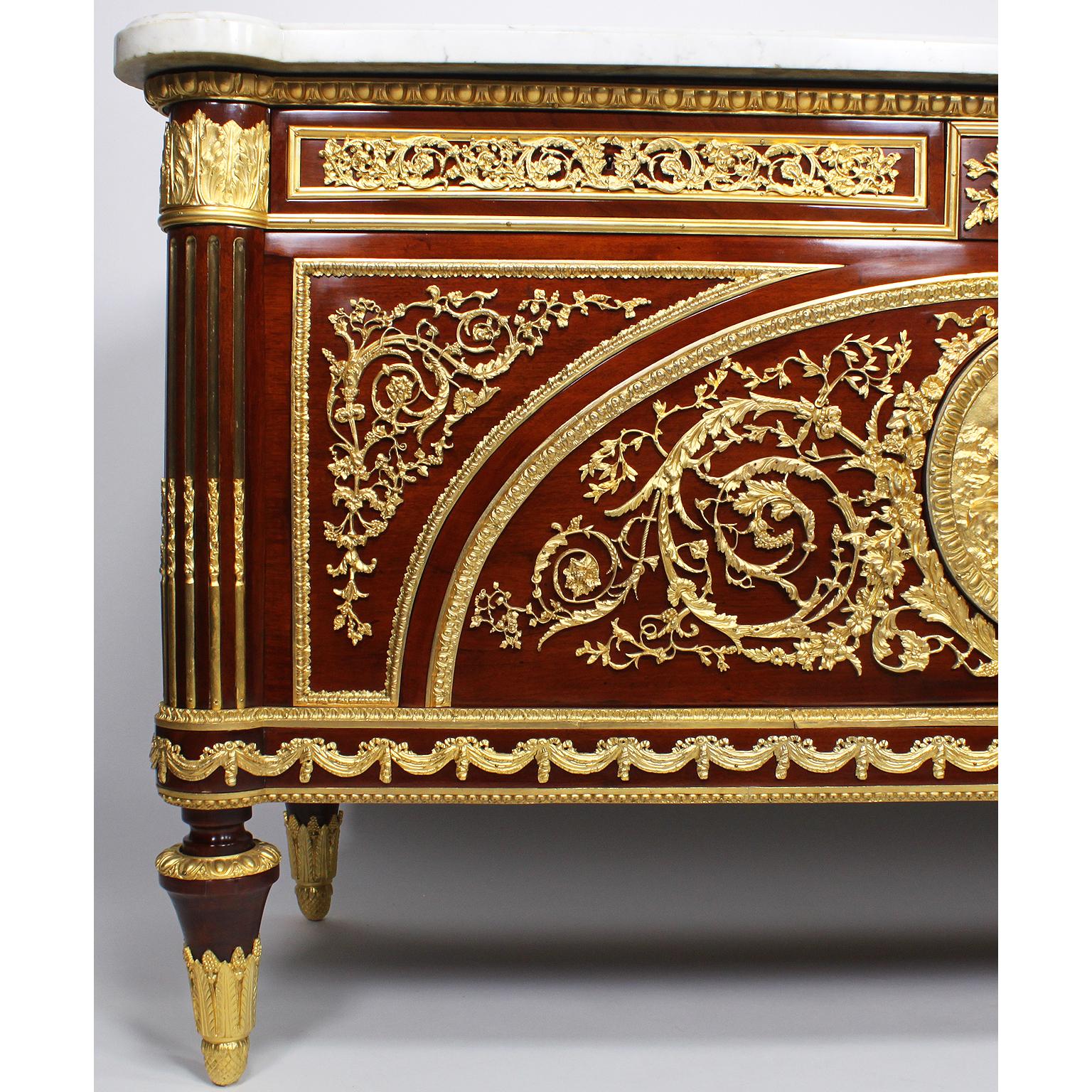 Early 20th Century Impressive French Louis XVI Style Mahogany Gilt Bronze Mounted Server Commode For Sale