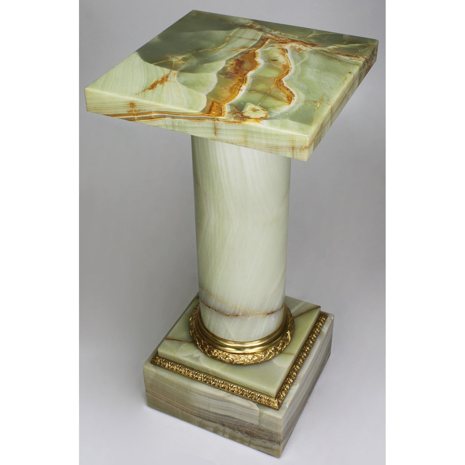 Gilt French 19th-20th Century Louis XVI Style Onyx and Ormolu Mounted Pedestal Stand
