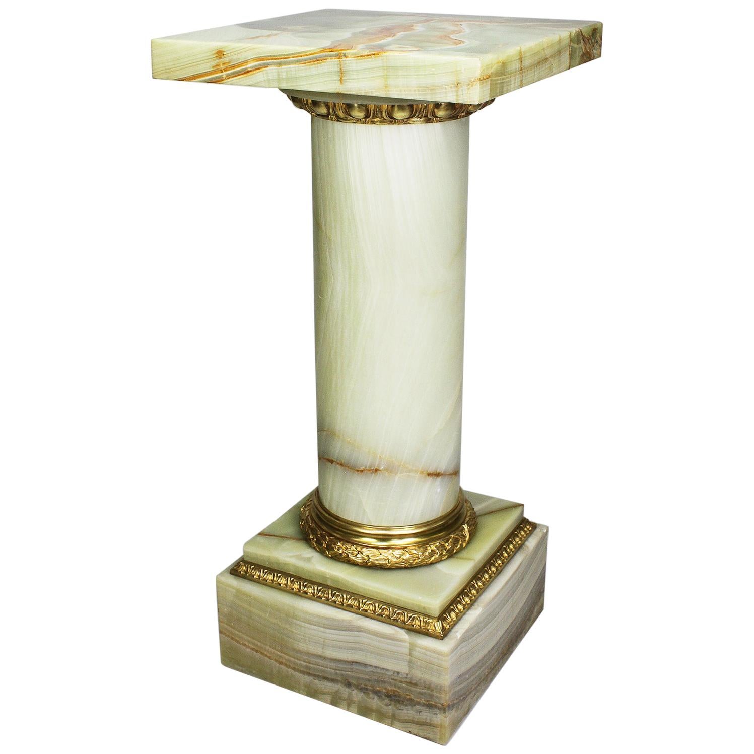 French 19th-20th Century Louis XVI Style Onyx and Ormolu Mounted Pedestal Stand