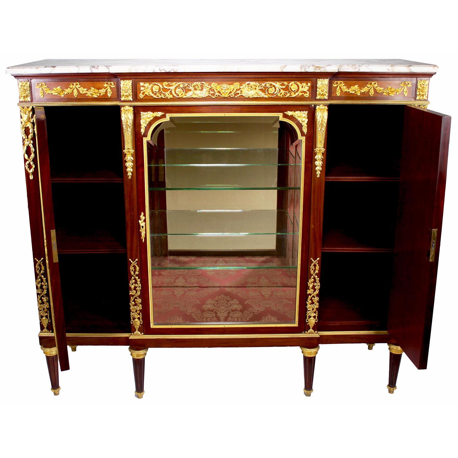 Gilt French Louis XVI Style Ormolu Mounted & Tulipwood Vitrine Cabinet, Attr. F.Linke For Sale
