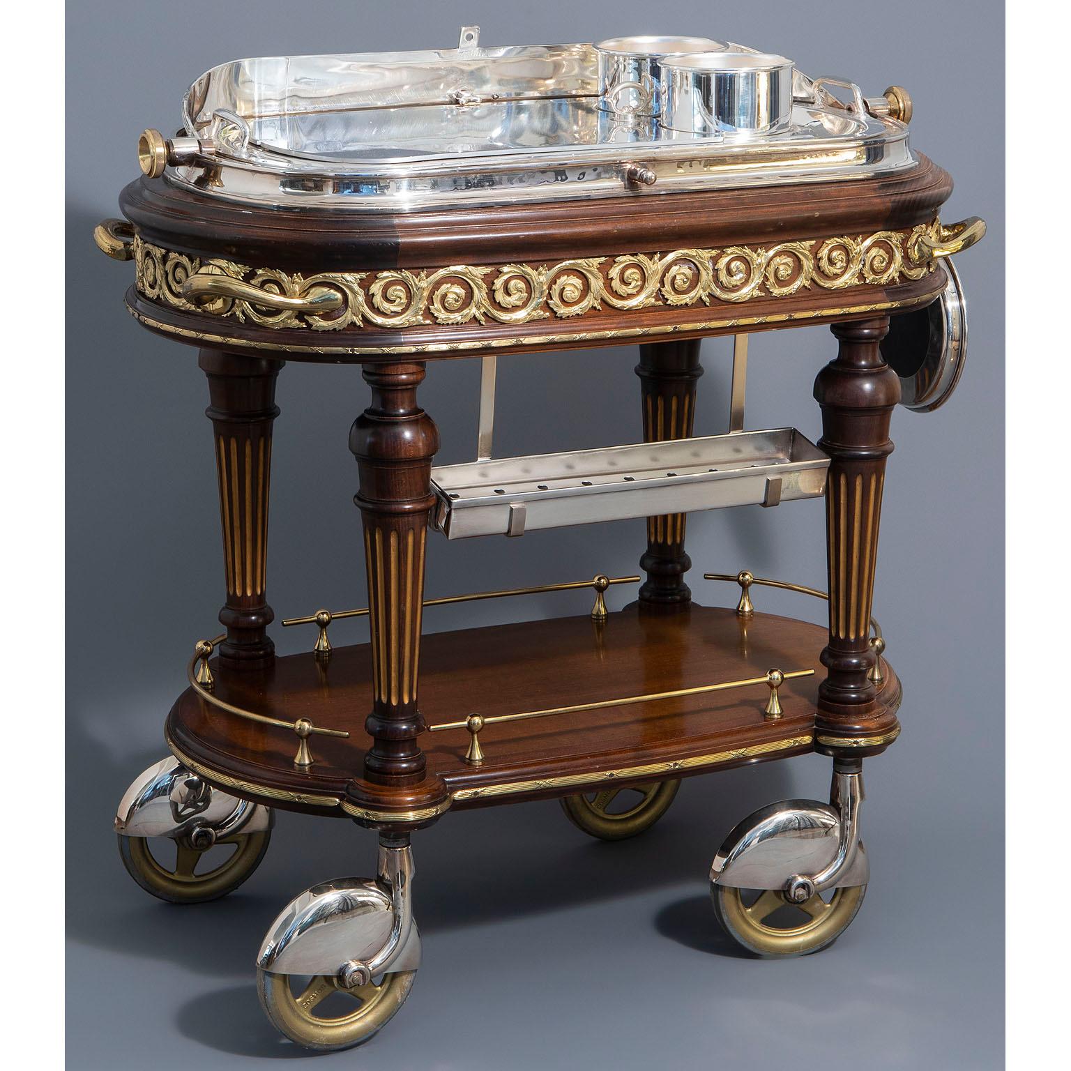 French 19th-20th Century Louis XVI Style Silver-Plated Meat Carving Trolley Cart In Good Condition In Los Angeles, CA