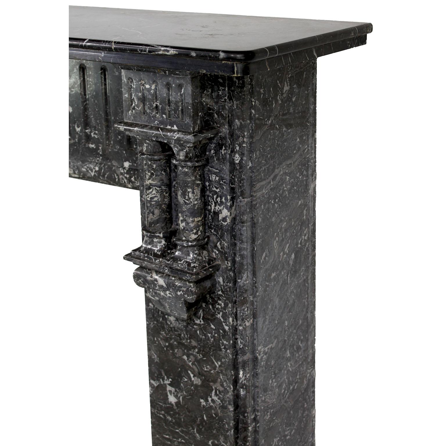 French 19th-20th Century Louis XVI Style Veined Grey Marble Fireplace Mantel For Sale 1