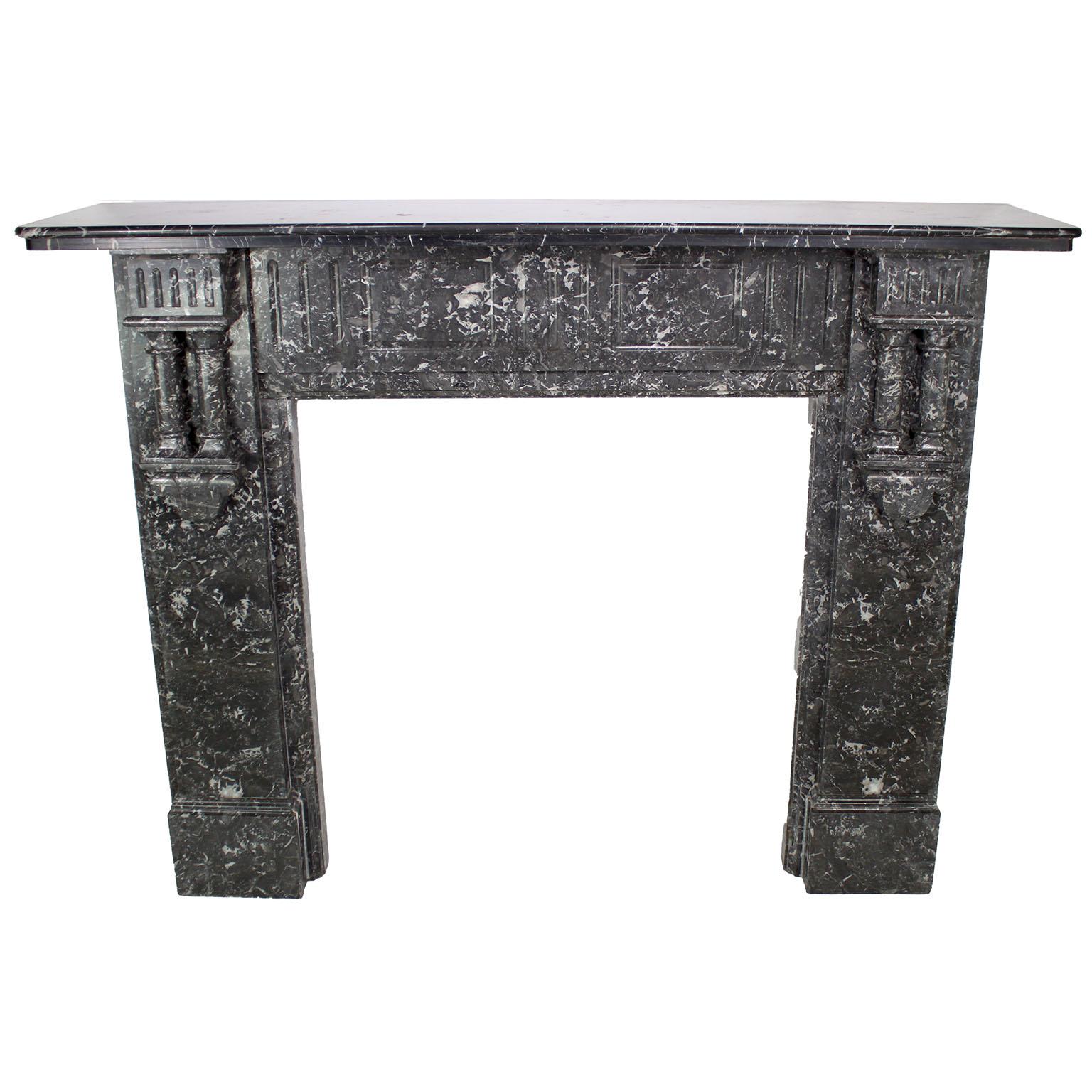 French 19th-20th Century Louis XVI Style Veined Grey Marble Fireplace Mantel In Good Condition For Sale In Los Angeles, CA