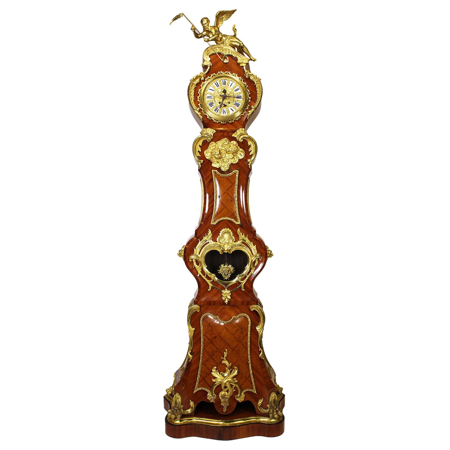 French 19th-20th Century Régence Style Gilt-Bronze Mounted Longcase Clock For Sale