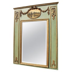 Specchio francese in stile Luigi XVI del 19°-20° secolo con cornice Trumeau dorata e verde