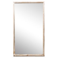 Antique French 19th C. 4.5 Ft Tall Rectangular Wall Mirror, Silver Frame