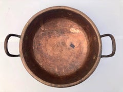 French 19th Century Antique Copper Preserving Pan with Tall Wrought Iron Handles