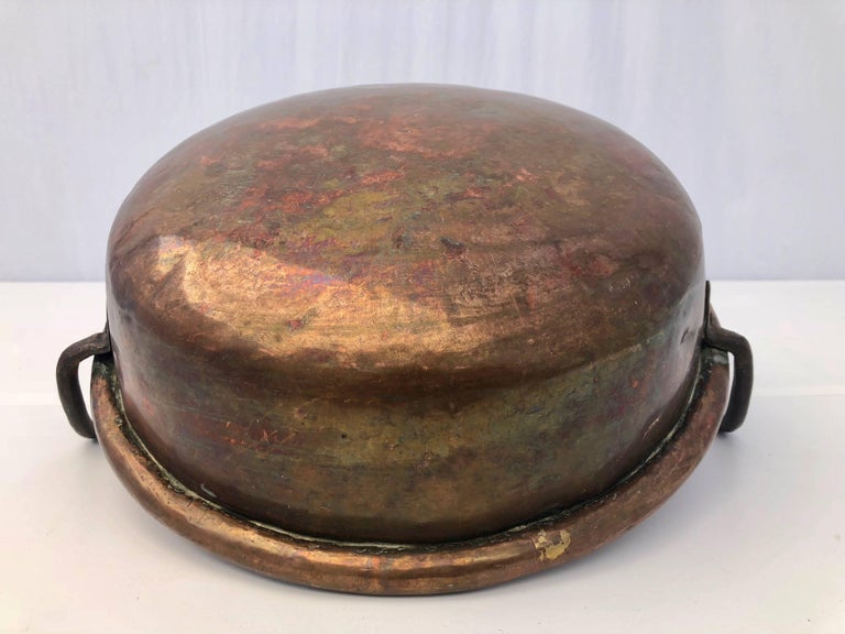 French 19th Century Antique Copper Preserving Pan with Tall Wrought Iron Handles In Good Condition For Sale In Petaluma, CA