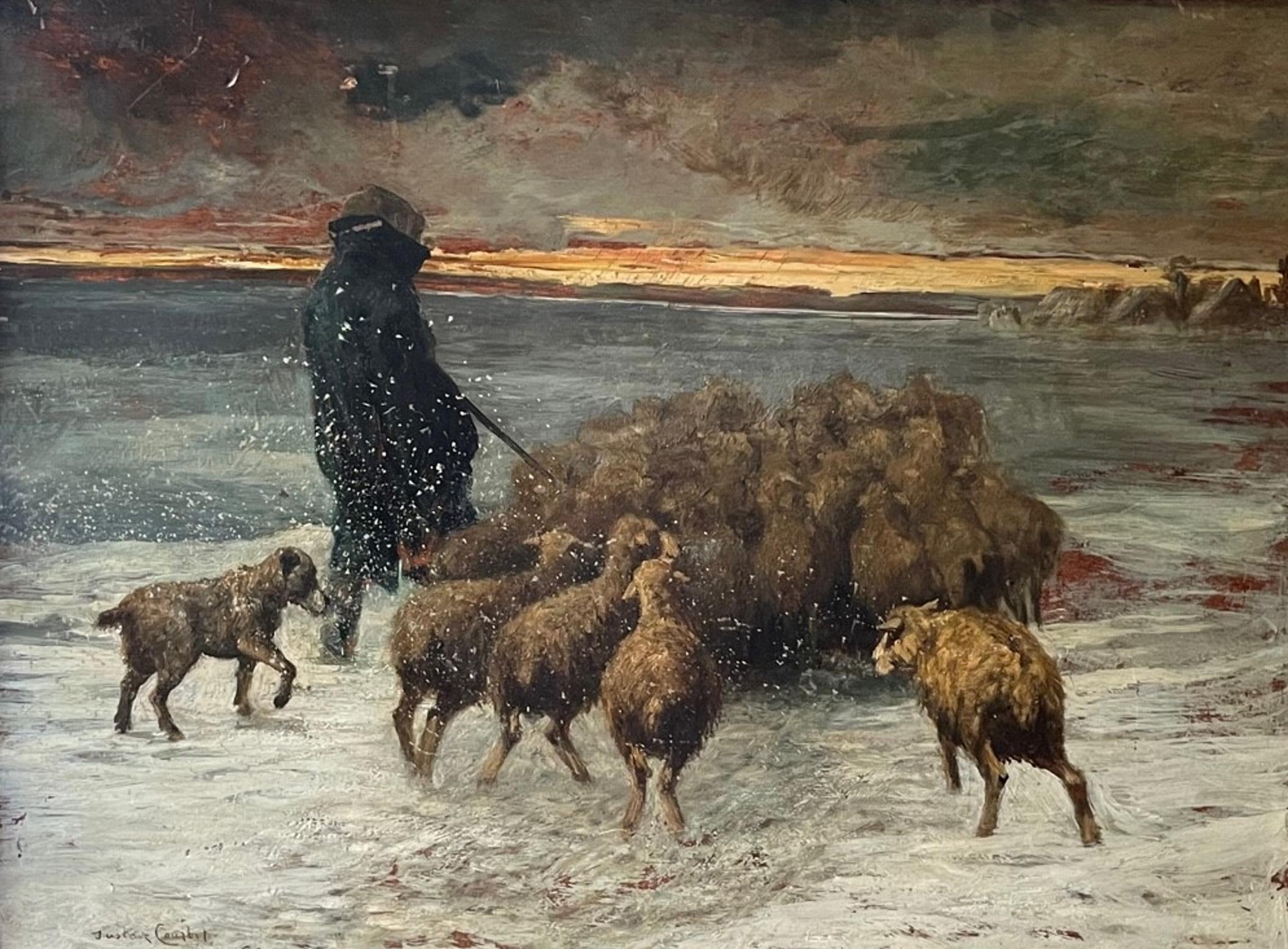 French 19th Century Barbizon Painting “Sheep in Blizzard” signed Gustave Courbet.

Beautiful and moody painting in oil on wood board. It is signed in the lower left, “Gustave Courbet”. We, at Clune Antiques Studio, offer this work as School of