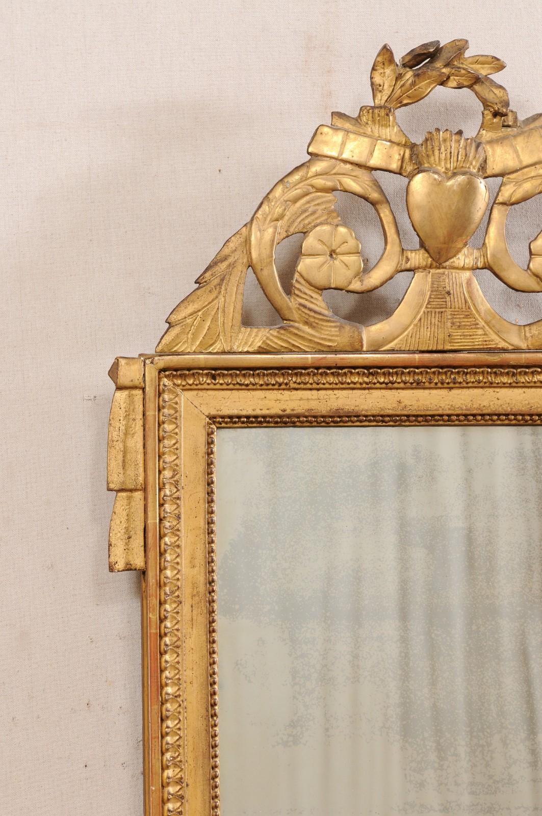 19th Century French 19th C. Carved & Gilt Decorative Wall Mirror w/Exaggerated Crest For Sale