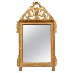 Specchio da parete decorativo francese del XIX secolo intagliato e dorato con cresta esagerata