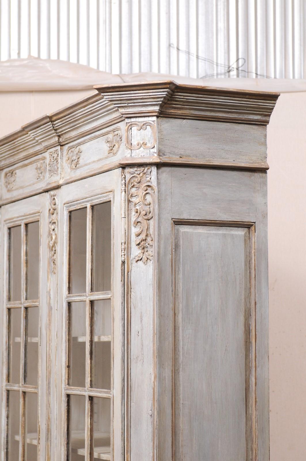 French Carved and Painted Wood Cabinet with Upper Glass Doors for Display 3