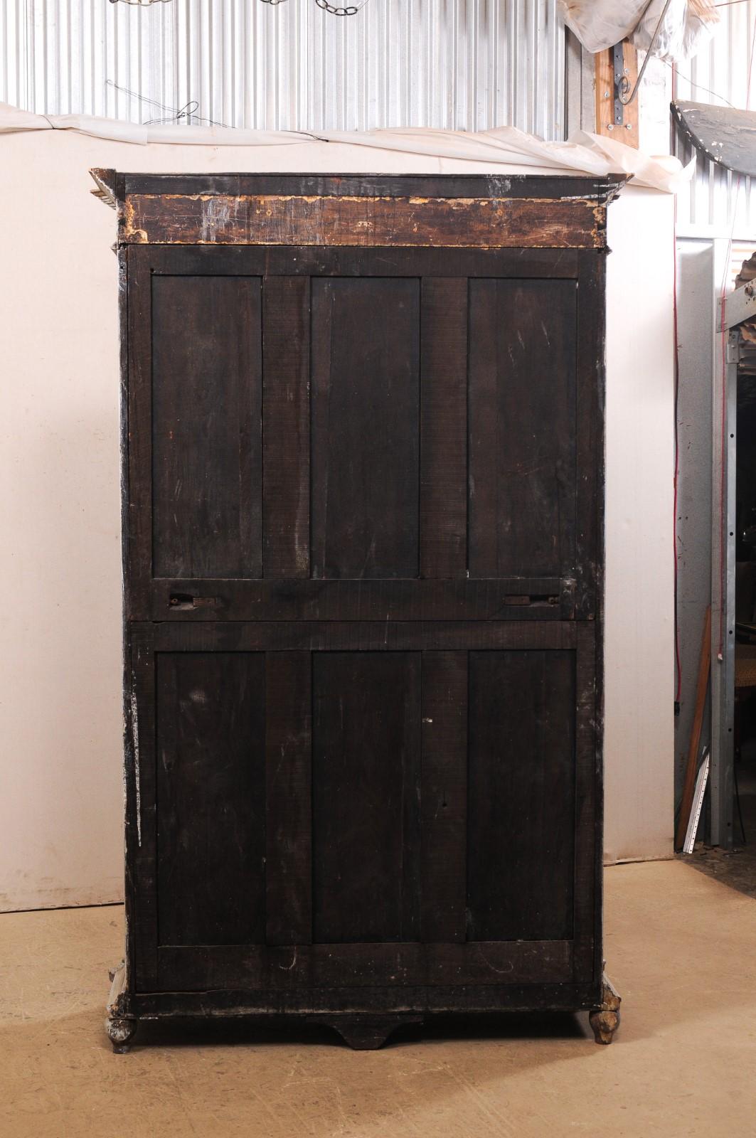 French Carved and Painted Wood Cabinet with Upper Glass Doors for Display 1