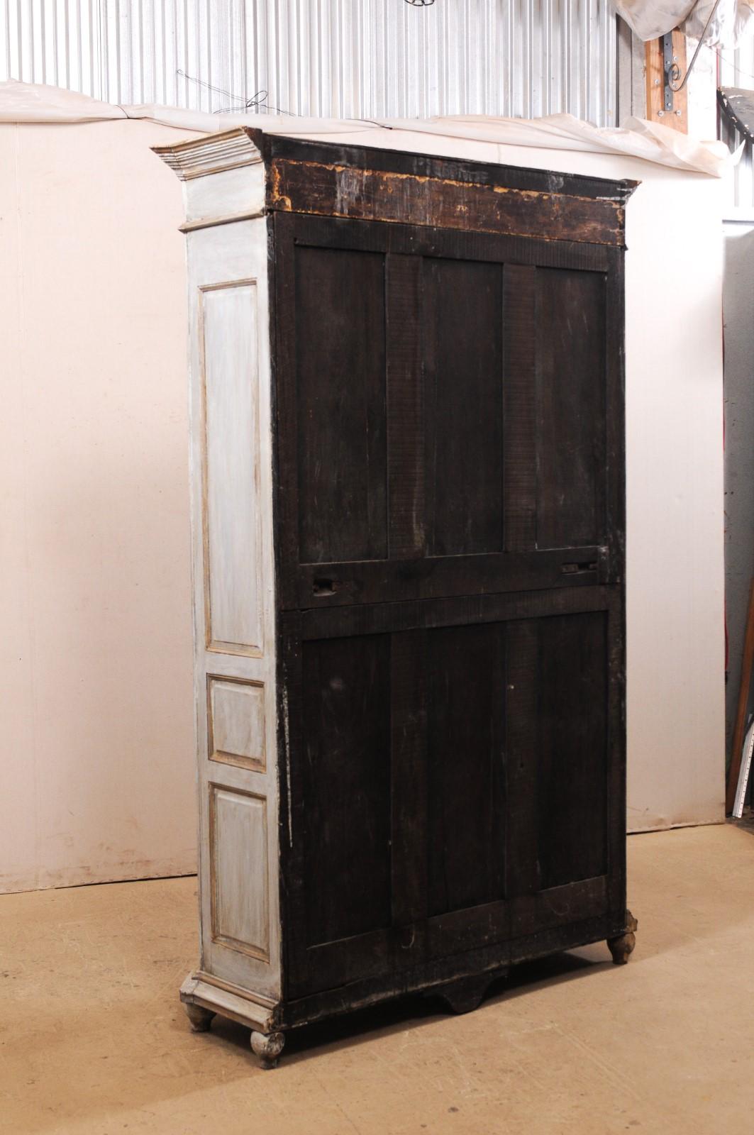 French Carved and Painted Wood Cabinet with Upper Glass Doors for Display 2