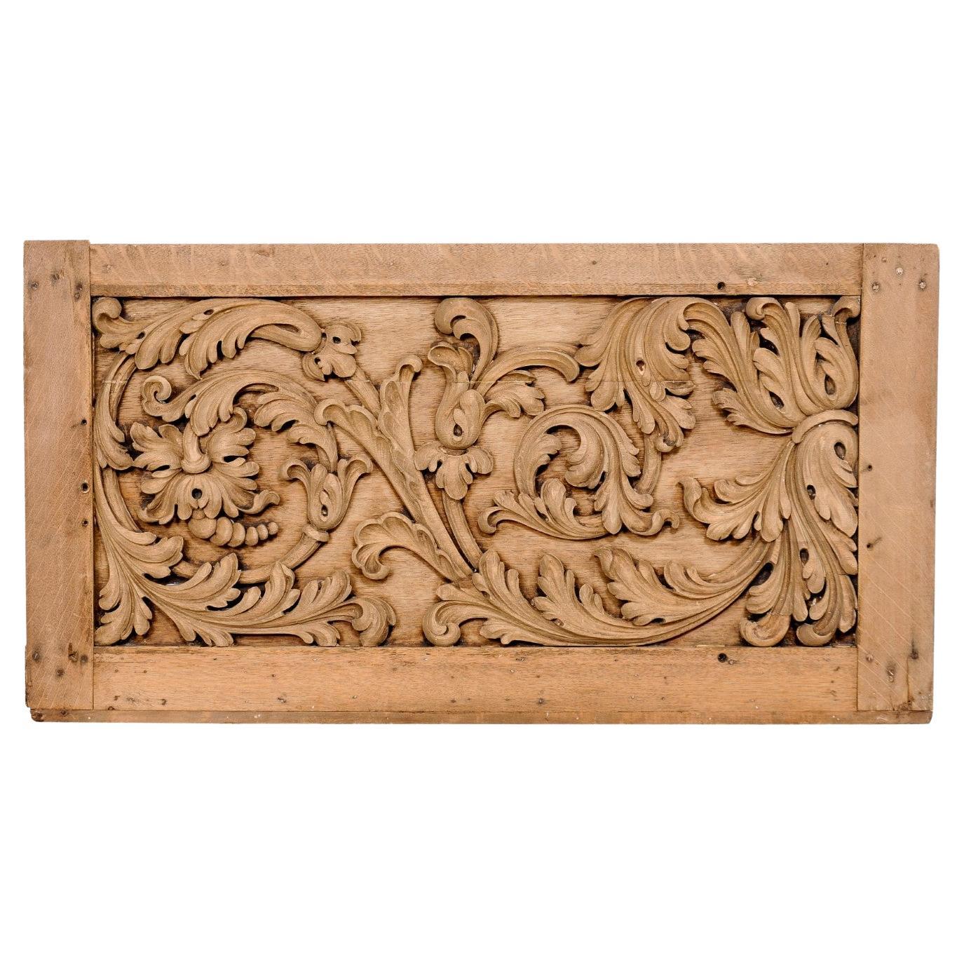 French 19th C. Carved-Wood Plaque, Rectangular-Shaped