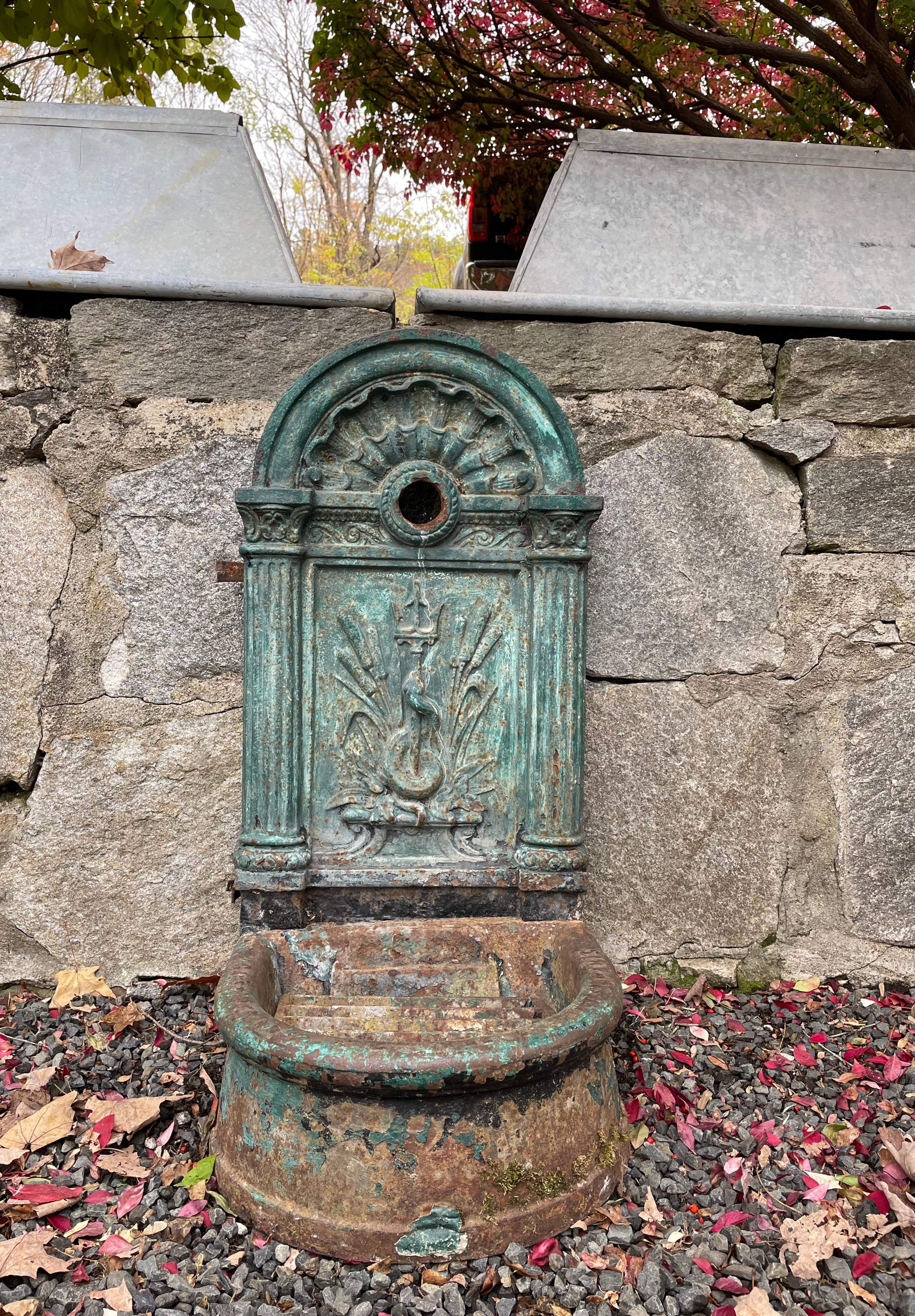 We adore the faded blue/green color on this stunning enameled cast iron courtyard fountain that is signed by its maker in Paris, the famous foundry of Gaget Gauthier (which incidentally also pieced together all the copper to make the Statue of