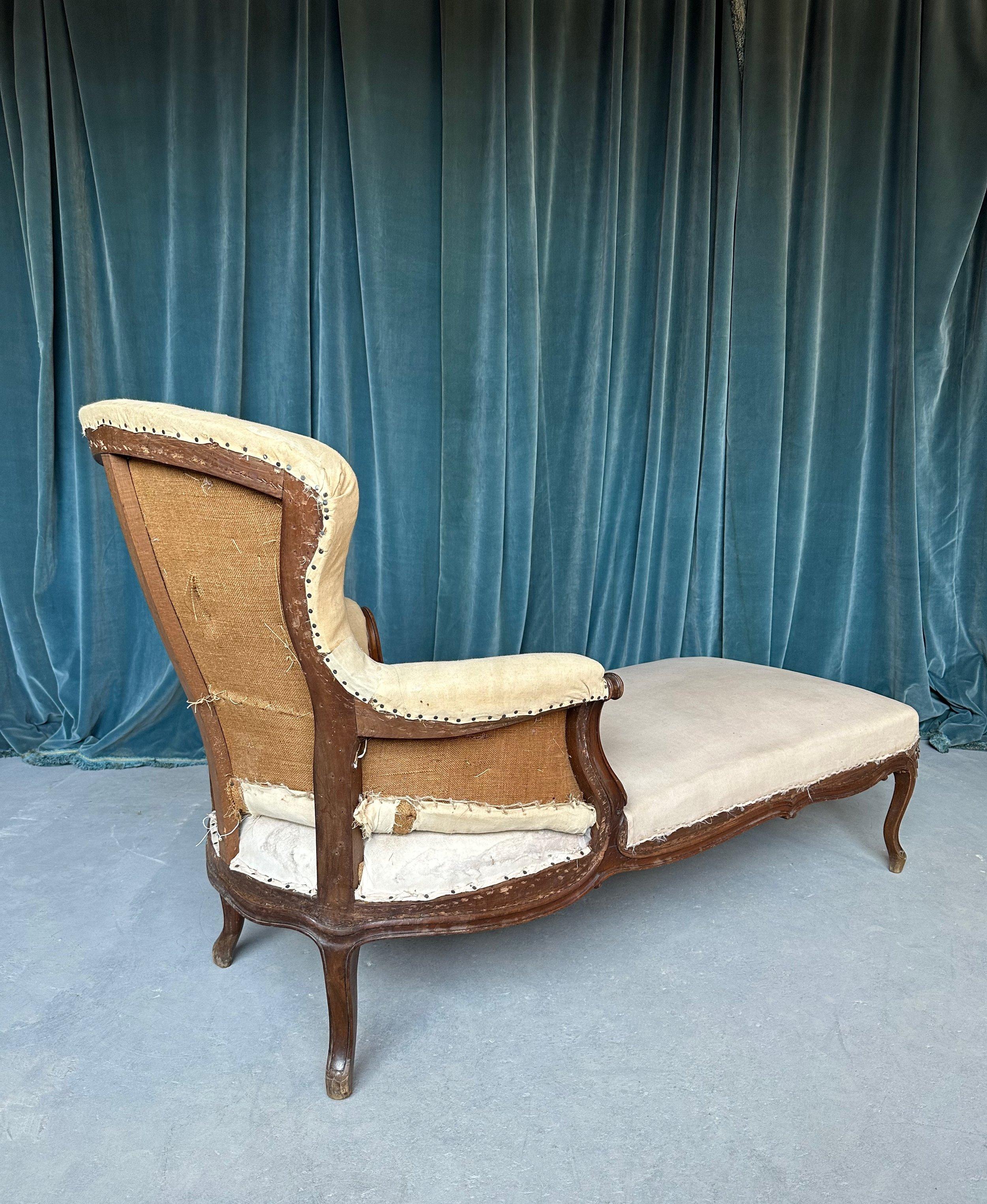 Upholstery French 19th C. Chaise Longue with Carved Fruitwood Frame For Sale