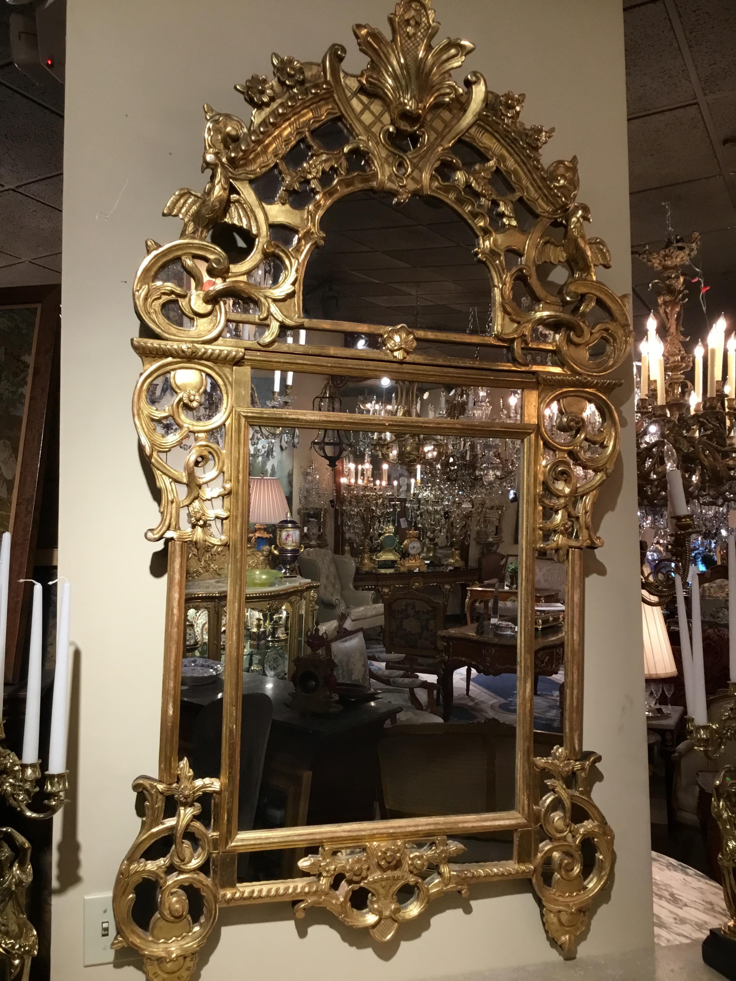 French 19th Century Chinese Chippendale Style Giltwood Mirror In Good Condition In Houston, TX