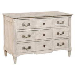 French 19th C. Commode w/ Faux Marble Top & Elegant Shallow Break-Front Design