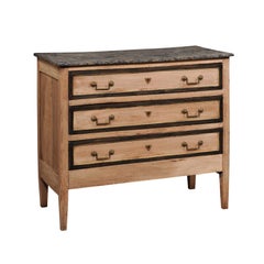French 19th C. Commode w/ Faux Painted Marble Top & Brass Hardware