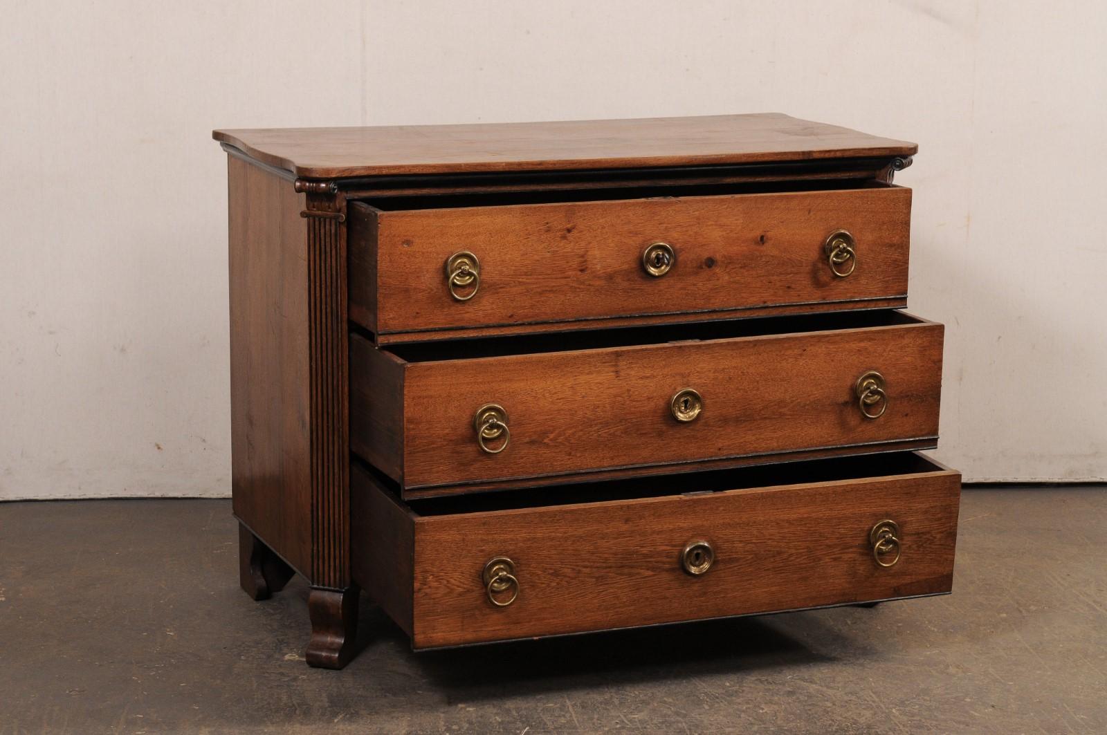 French 19th C. Commode w/Fluted Column Side Posts & Really Neat Brass Hardware In Good Condition For Sale In Atlanta, GA