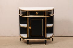 French Demi Cabinet with Marble Top and Lower Display Shelving at Sides