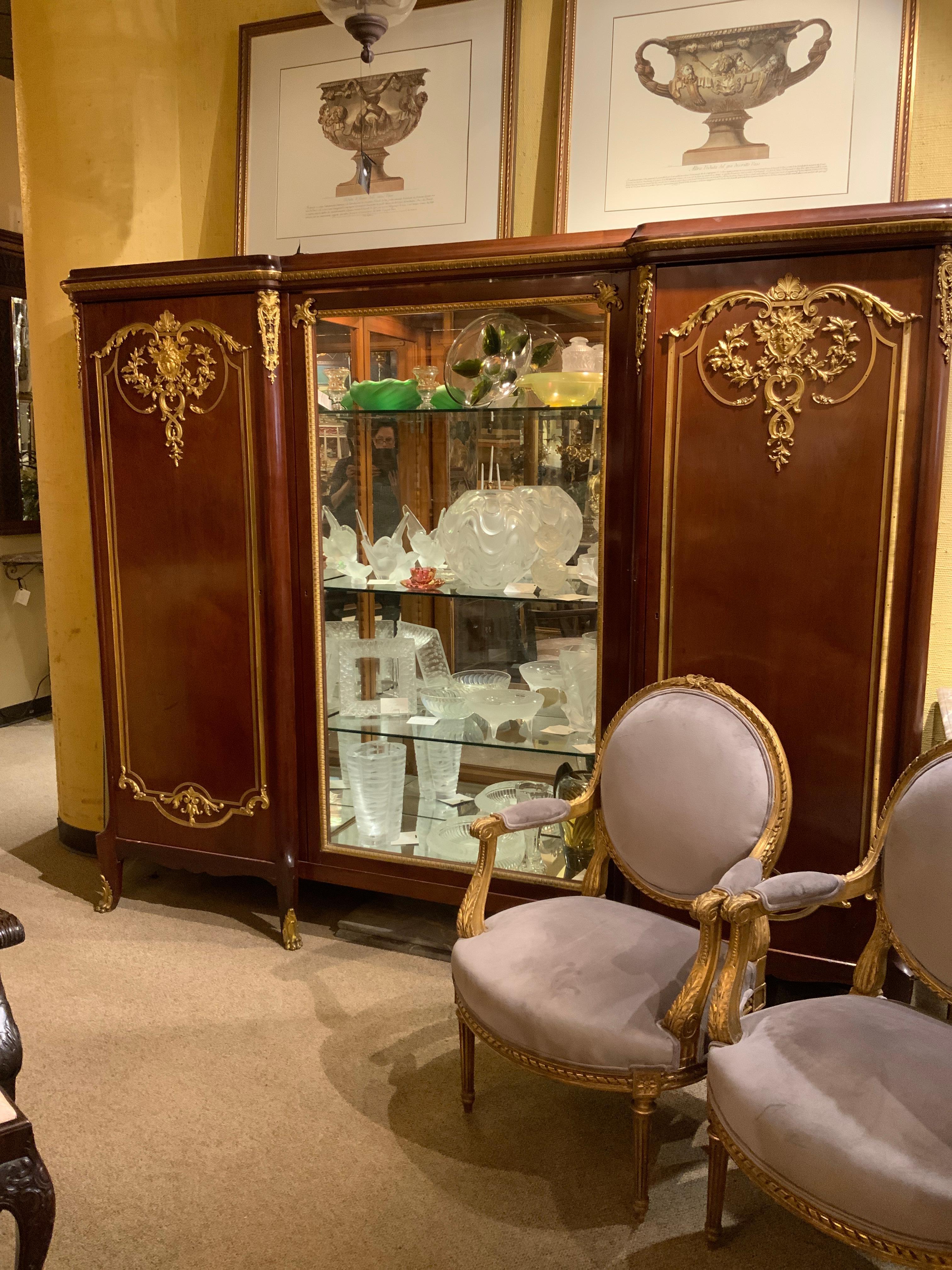 Wood French 19th c.  Walnut  Display Cabinet, Louis XVI- style , bronze dore mounts  For Sale
