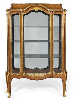 French 19th C. Dore Bronze Mounted Mahogany Veneered Vitrine/Cabinet, P Sormani