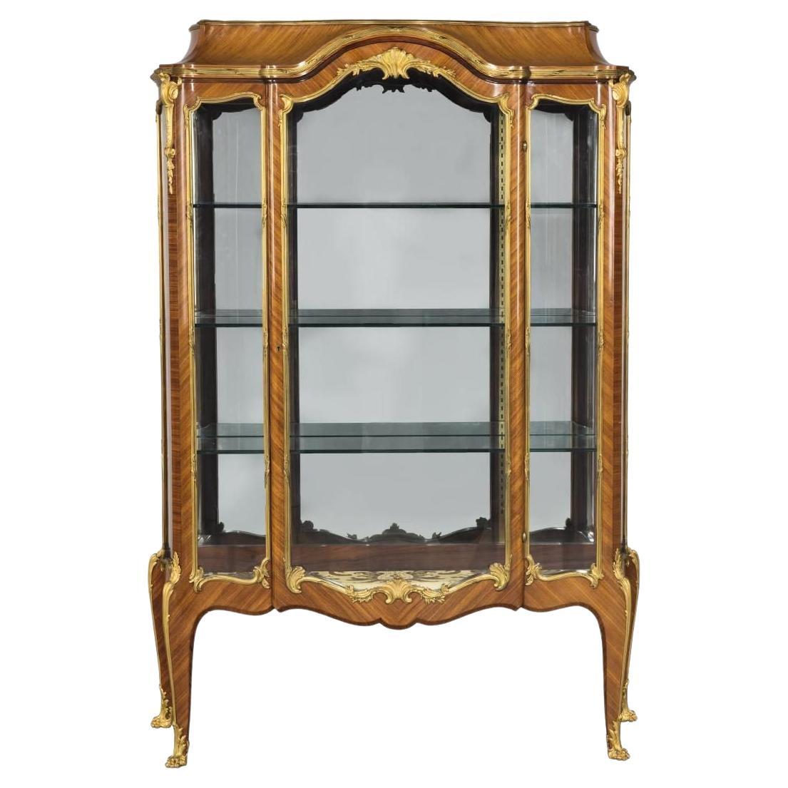 French 19th C. Dore Bronze Mounted Mahogany Veneered Vitrine/Cabinet, P Sormani For Sale