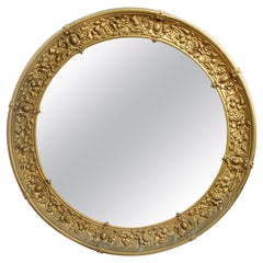 French 19th C. Gilt Brass Circular Mirror Antique French 19th C. Gilt Brass Circular Mirror