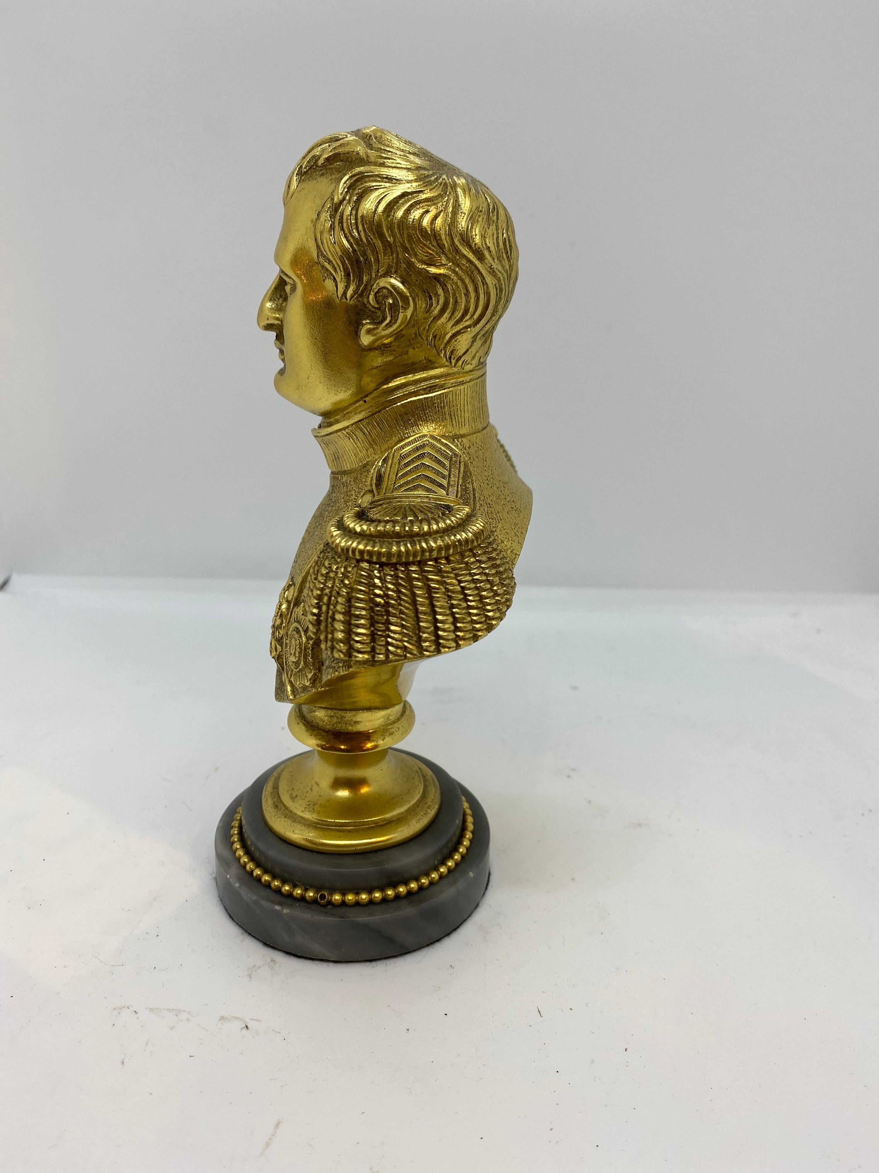French 19th century gilt Napoleon bust on St Ann gray marble base.