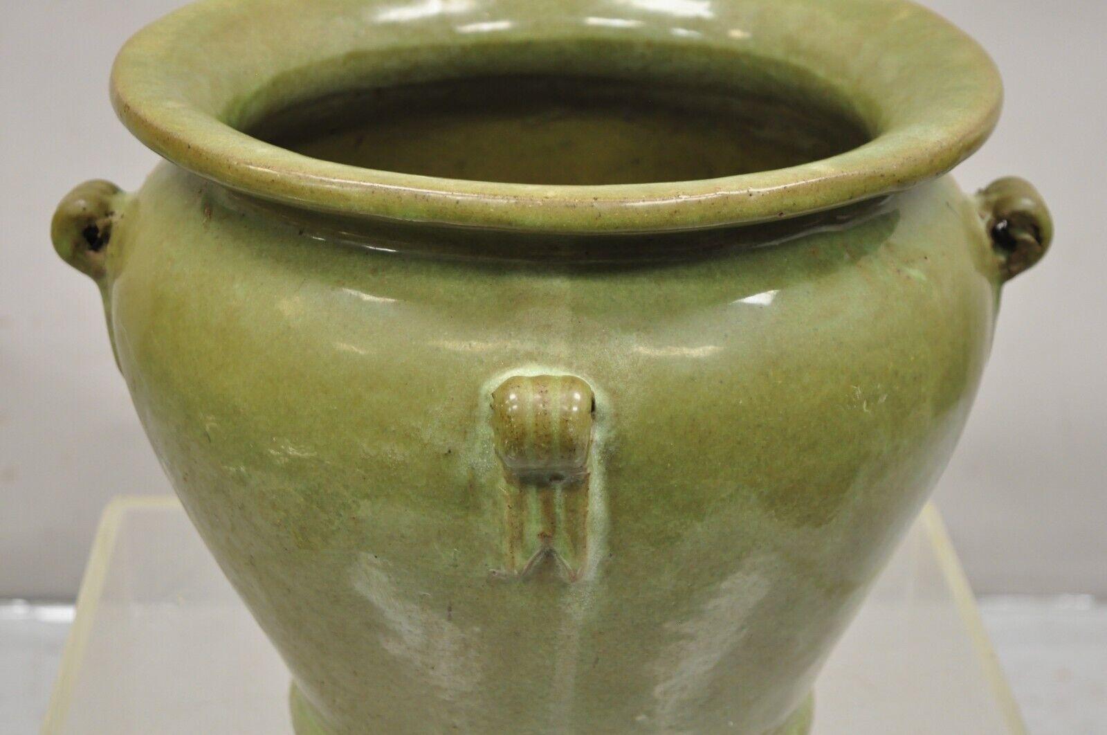 Primitive French 19th C Green Glazed Ceramic Pottery Earthenware Castelnaudary Planter For Sale