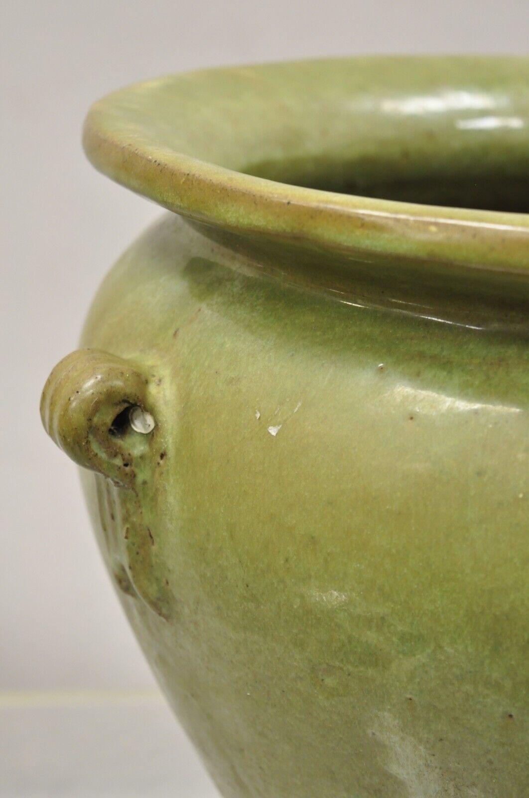French 19th C Green Glazed Ceramic Pottery Earthenware Castelnaudary Planter For Sale 1