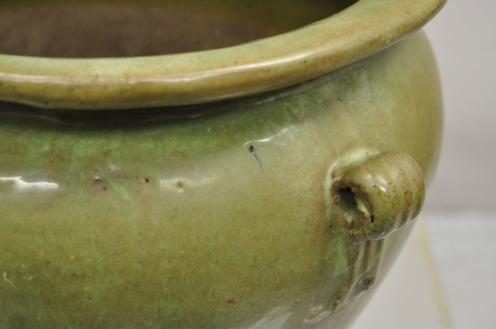 French 19th C Green Glazed Ceramic Pottery Earthenware Castelnaudary Planter For Sale 2
