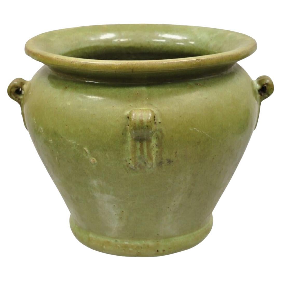 French 19th C Green Glazed Ceramic Pottery Earthenware Castelnaudary Planter For Sale