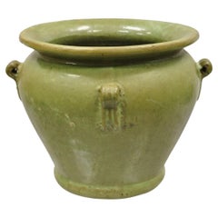 Retro French 19th C Green Glazed Ceramic Pottery Earthenware Castelnaudary Planter