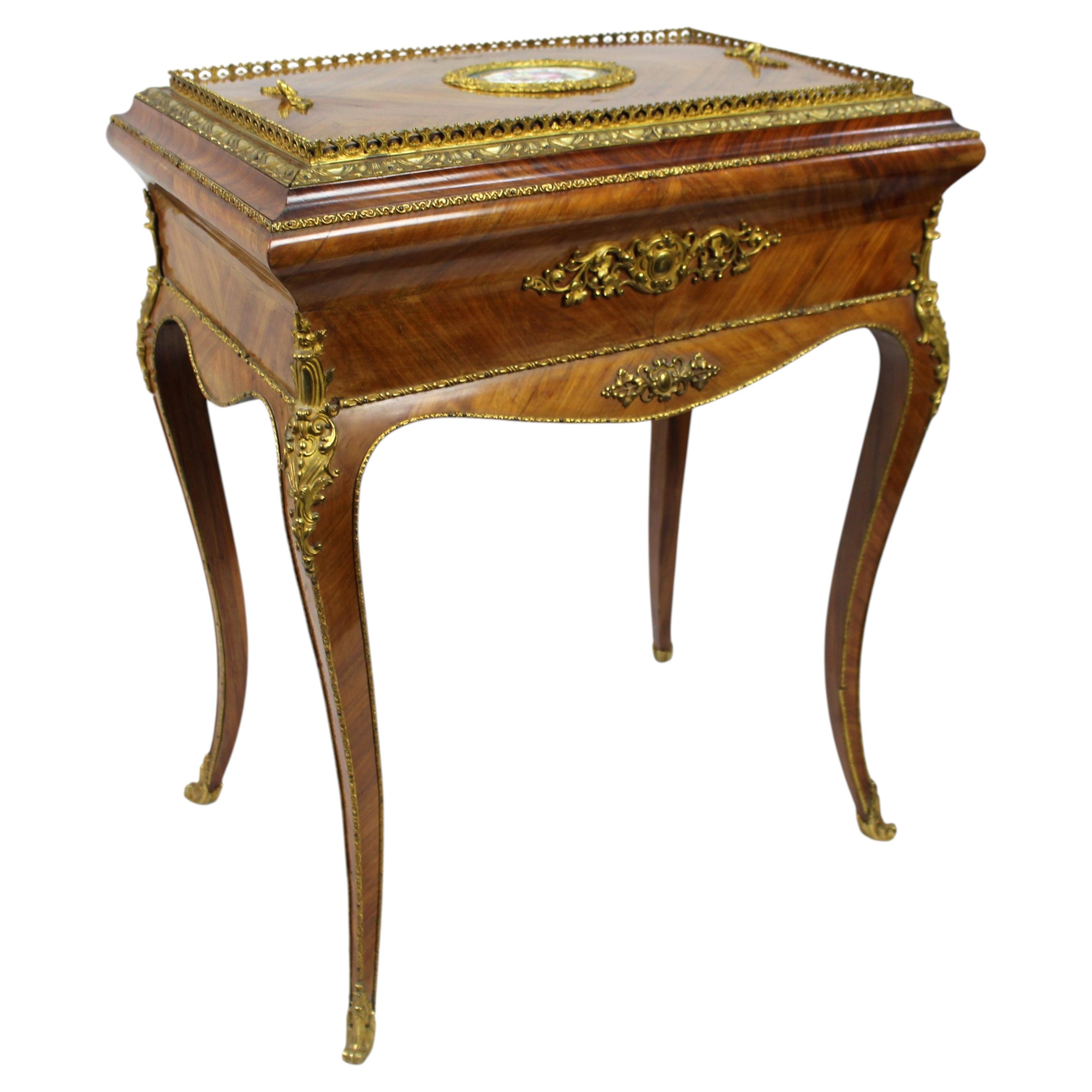 French 19th c. Inlaid Kingwood Jardinière with Fine Porcelain Plaque For Sale