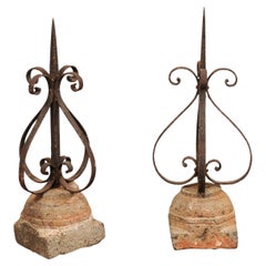 French 19th C Iron Finials on Granite Bases